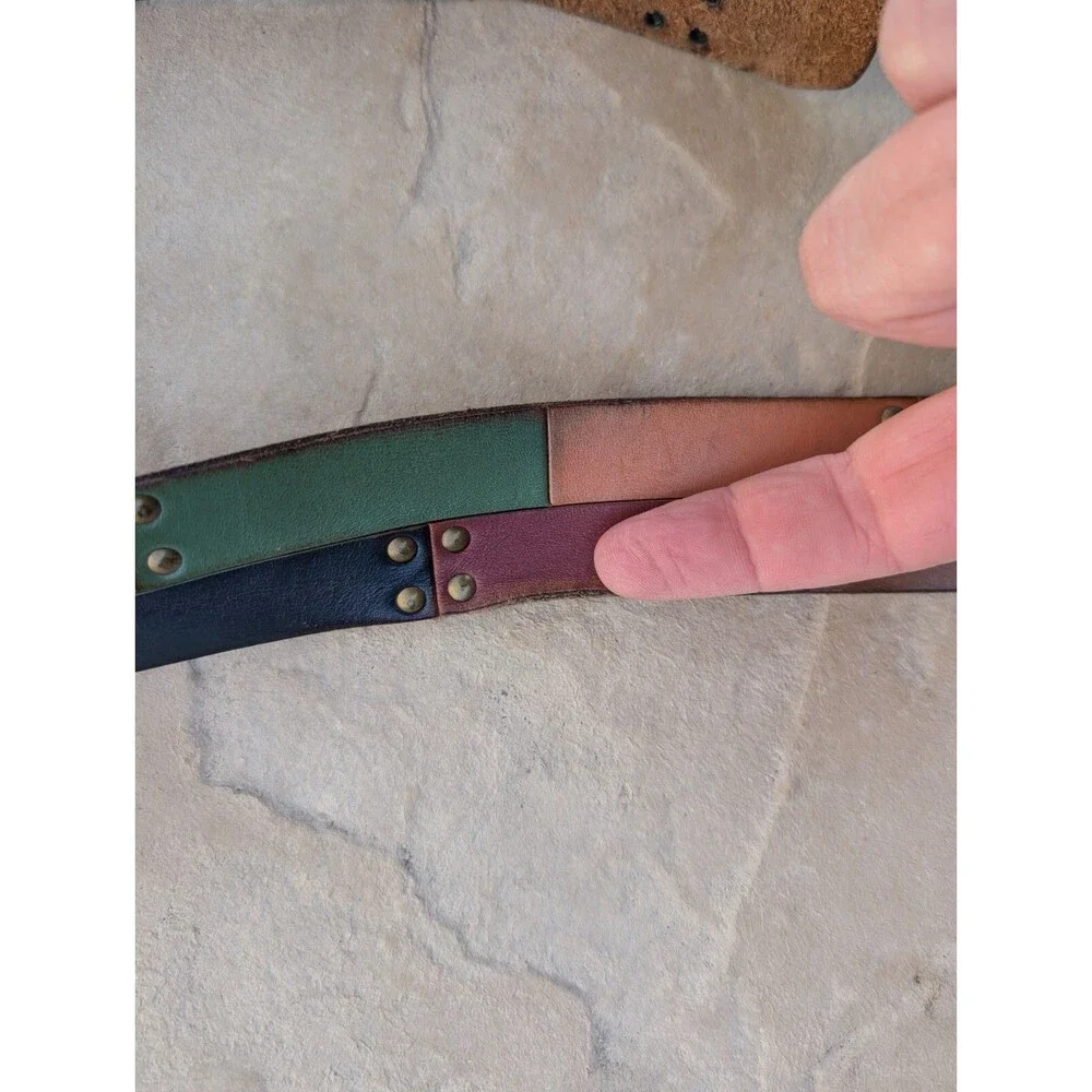 Fossil Belt Leather Patchwork Brass Rivets and Buckle Small 37 inches